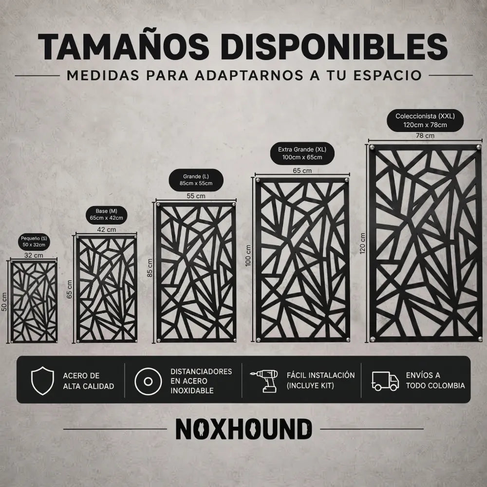 Tamaños disponibles de los cuadros en acero Noxhound
