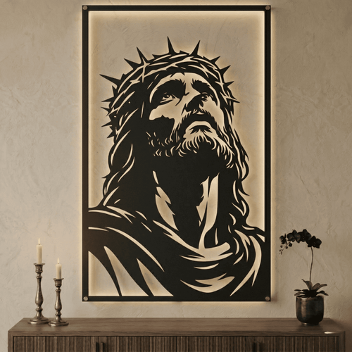 Cuadro Religioso Rostro de Jesús Sagrada Mirada Acero Arte Sacro