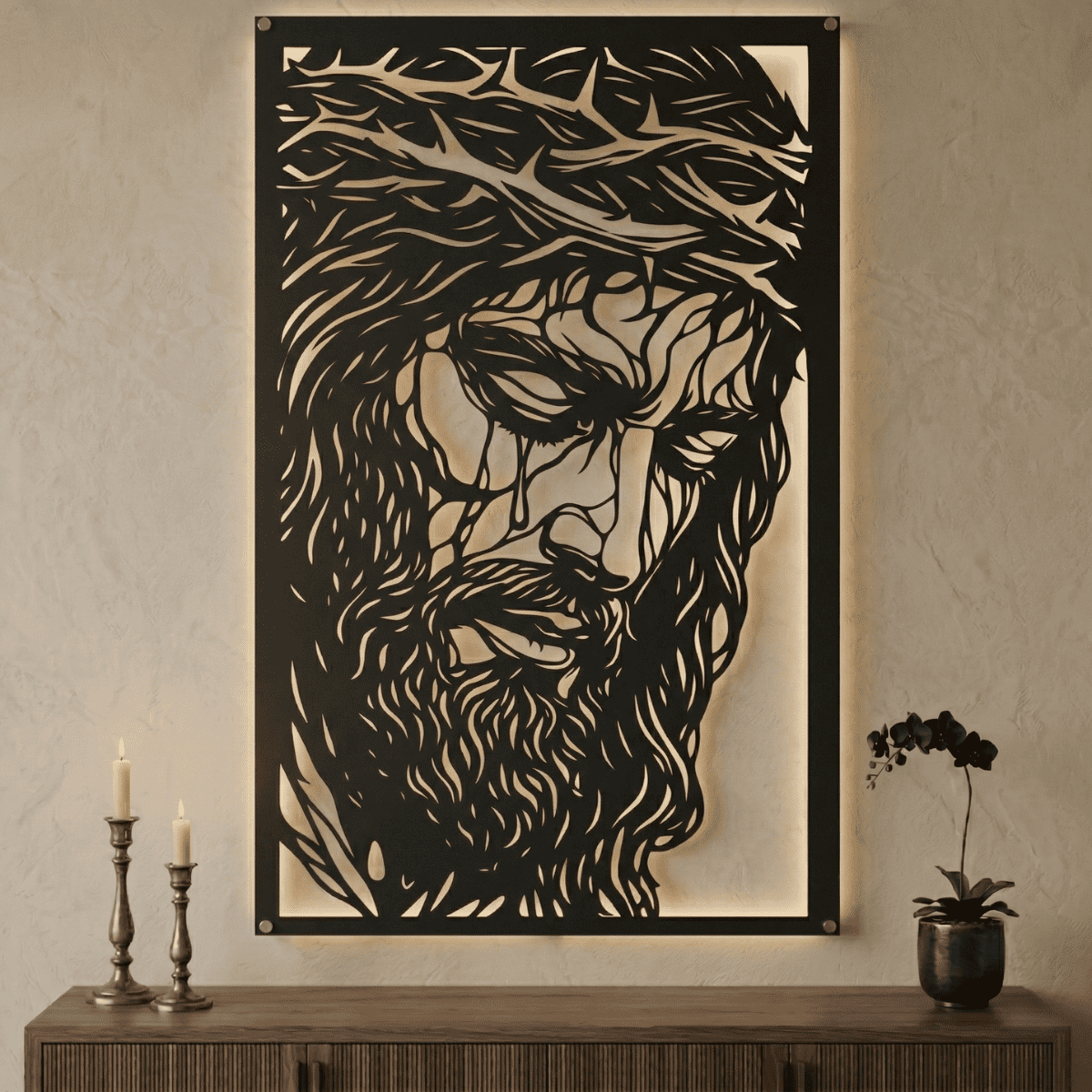 Cuadro Religioso Retrato Rostro de Cristo Acero Arte Sacro