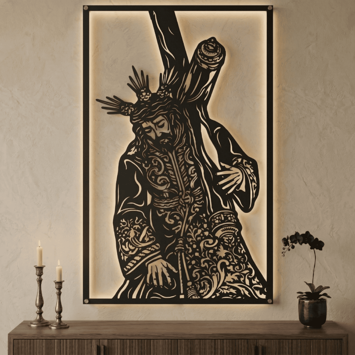 Cuadro Religioso Jesús con la Cruz a Cuestas Acero Arte Sacro