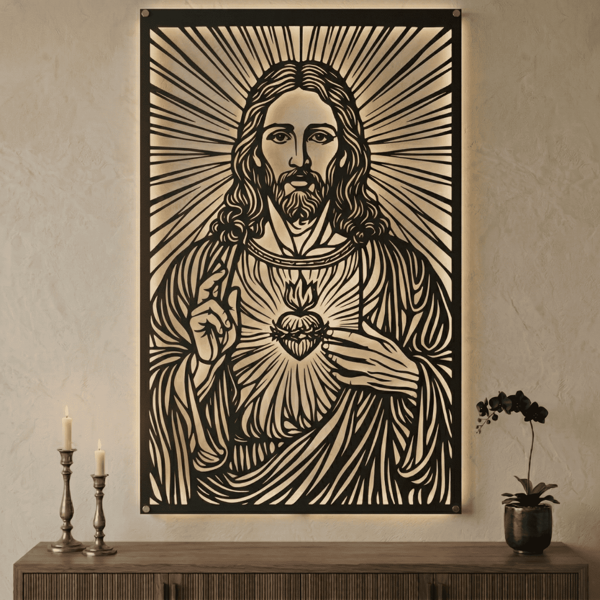 Cuadro Religioso Sagrado Corazón de Jesús Acero Arte Sacro