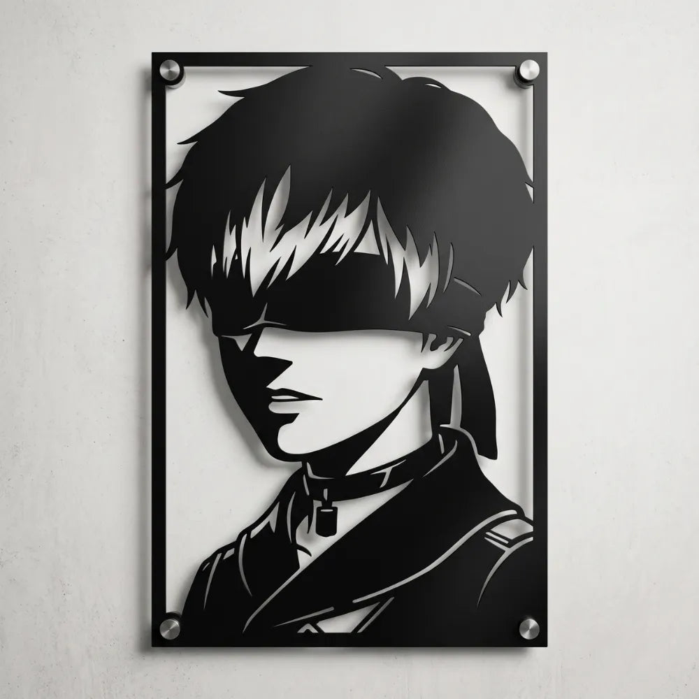 Cuadro de acero de 9S de NieR Automata colgado en pared