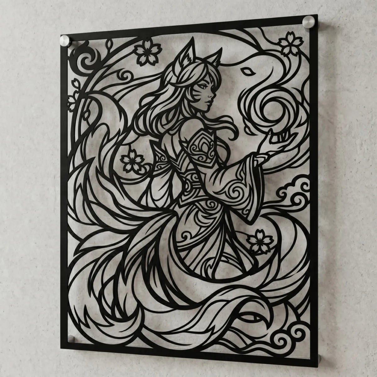 Cuadro decorativo de Ahri de League of Legends en acero cortado a láser