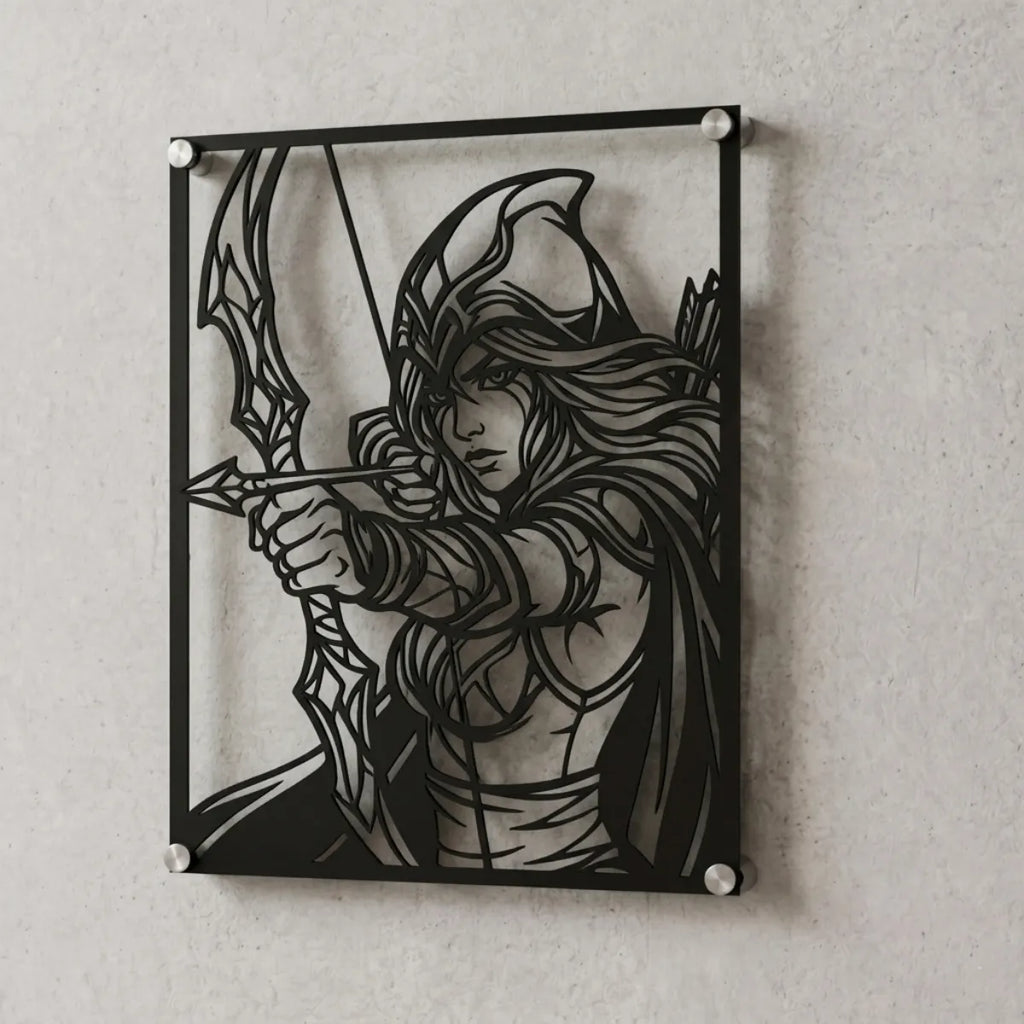 Cuadro decorativo de Ashe de League of Legends en acero cortado a láser