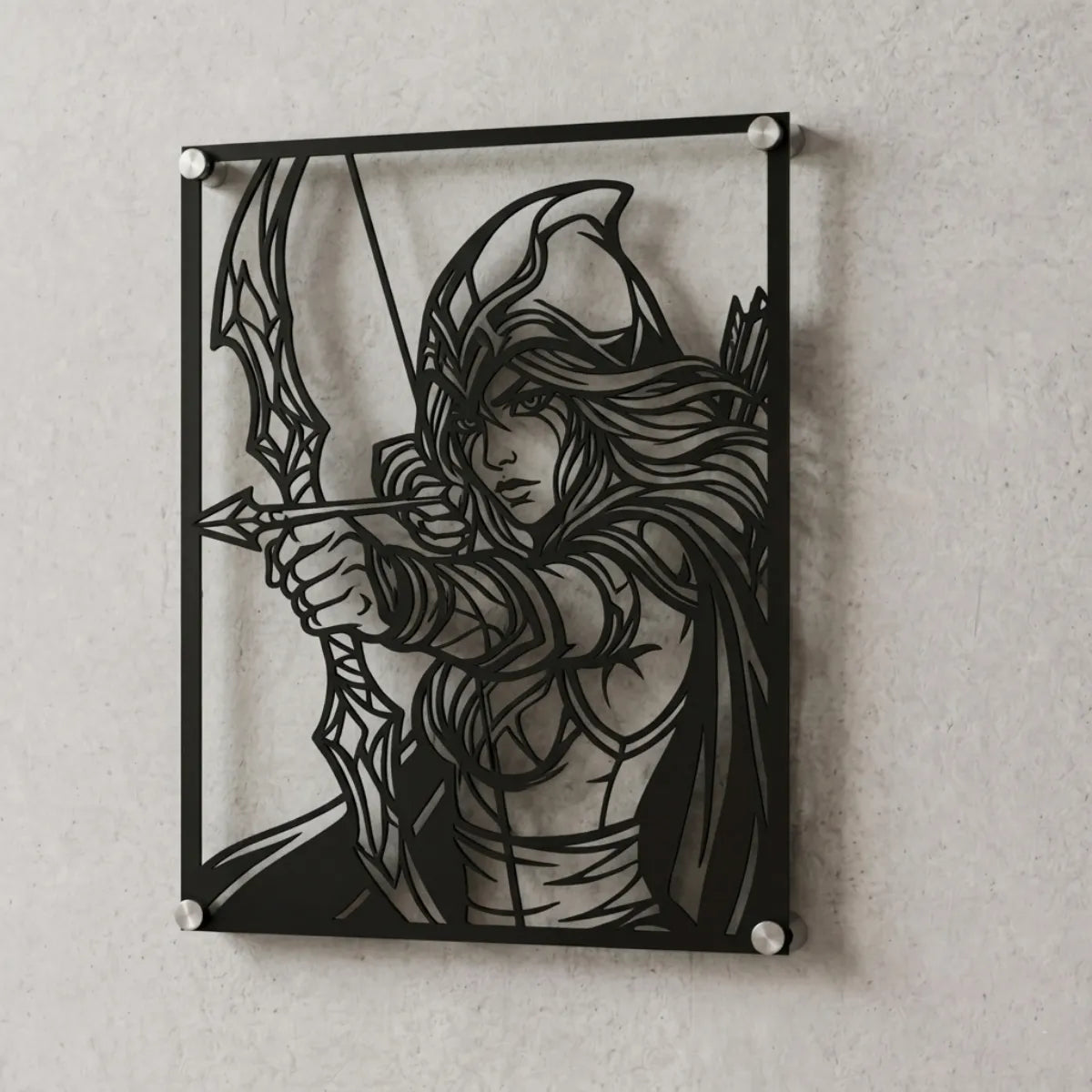 Cuadro decorativo de Ashe de League of Legends en acero cortado a láser