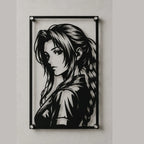 Cuadro de acero de Aerith Gainsborough de Final Fantasy VII colgado en pared