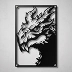Cuadro de acero de Alduin de Skyrim colgado en pared