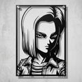 Cuadro de acero de Androide 18 de Dragon Ball colgado en pared