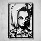 Cuadro de acero de Androide 18 de Dragon Ball colgado en pared