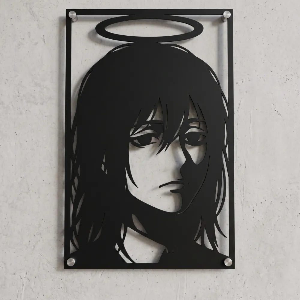 Cuadro de acero del Diablo Ángel de Chainsaw Man colgado en pared