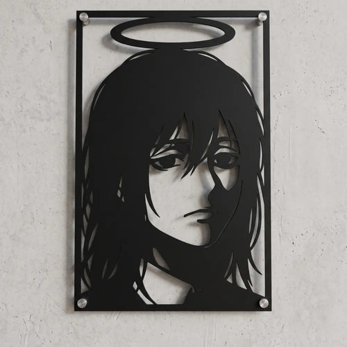 Cuadro de acero del Diablo Ángel de Chainsaw Man colgado en pared