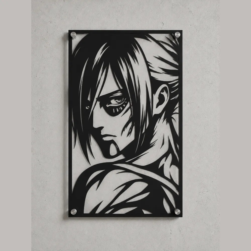 Cuadro de acero del Titán Hembra de Shingeki no Kyojin colgado en pared