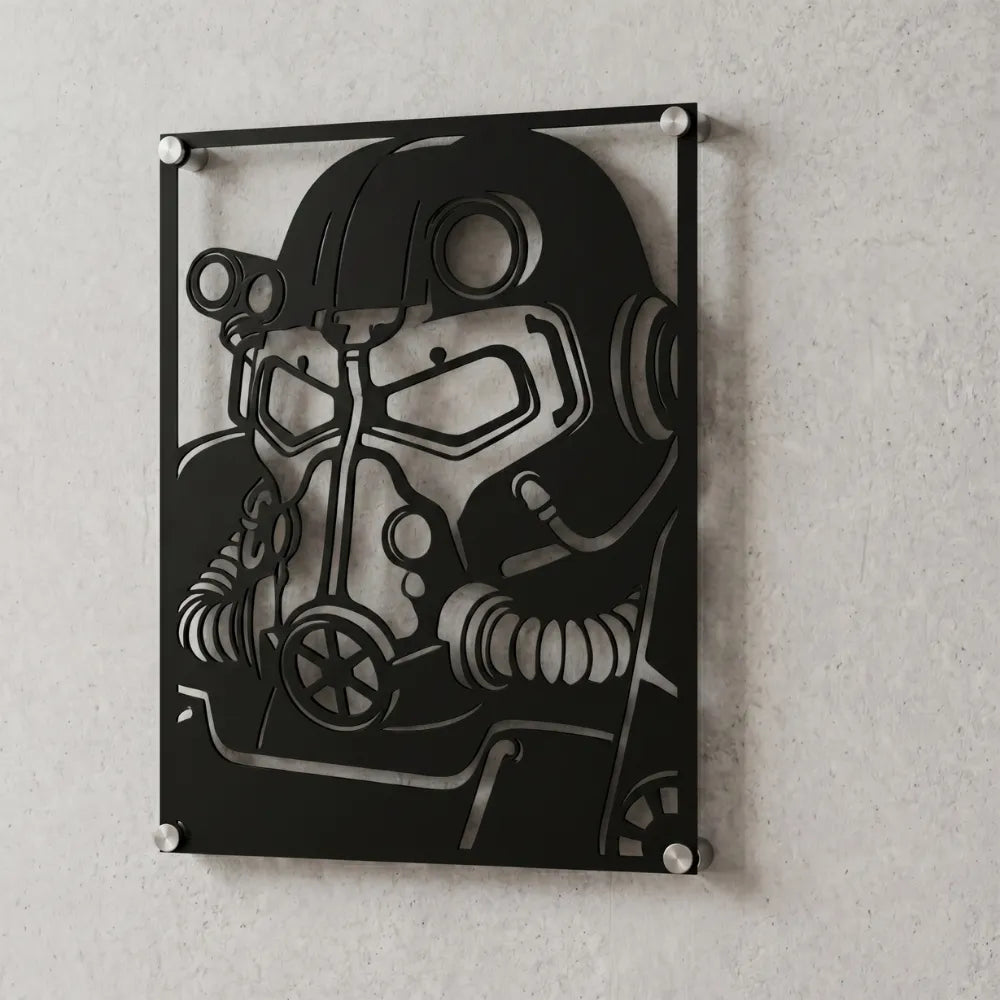 Cuadro de acero de la Armadura Asistida T-60 de Fallout colgado en pared