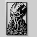 Cuadro de acero de un azotamentes de Baldur's Gate 3 colgado en pared