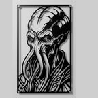 Cuadro de acero de un azotamentes de Baldur's Gate 3 colgado en pared