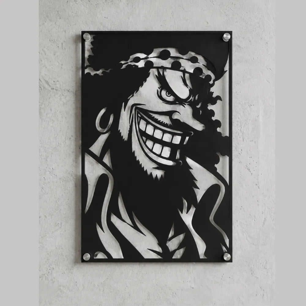 Cuadro de acero de Barbanegra Teach de One Piece colgado en pared