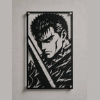 Cuadro de acero de Guts de Berserk con la Dragonslayer colgado en pared