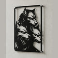 Cuadro de acero de Cerbero del videojuego Hades colgado en pared