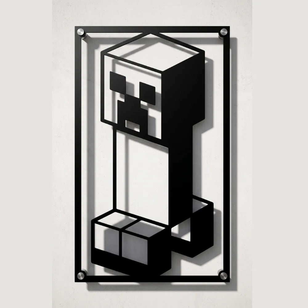 Cuadro de acero del Creeper de Minecraft colgado en pared