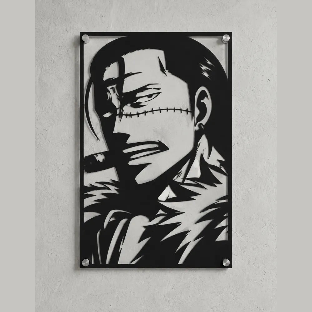 Cuadro de acero de Crocodile de One Piece colgado en pared
