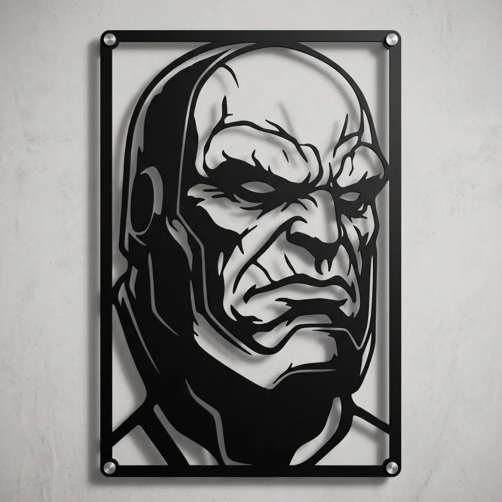 Cuadro de acero de Darkseid de DC colgado en pared