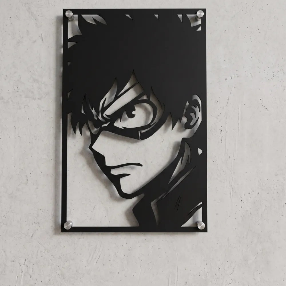 Cuadro de acero de Deku en Full Cowl de My Hero Academia colgado en pared