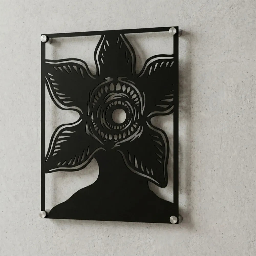 Cuadro de acero del Demogorgon de Stranger Things colgado en pared