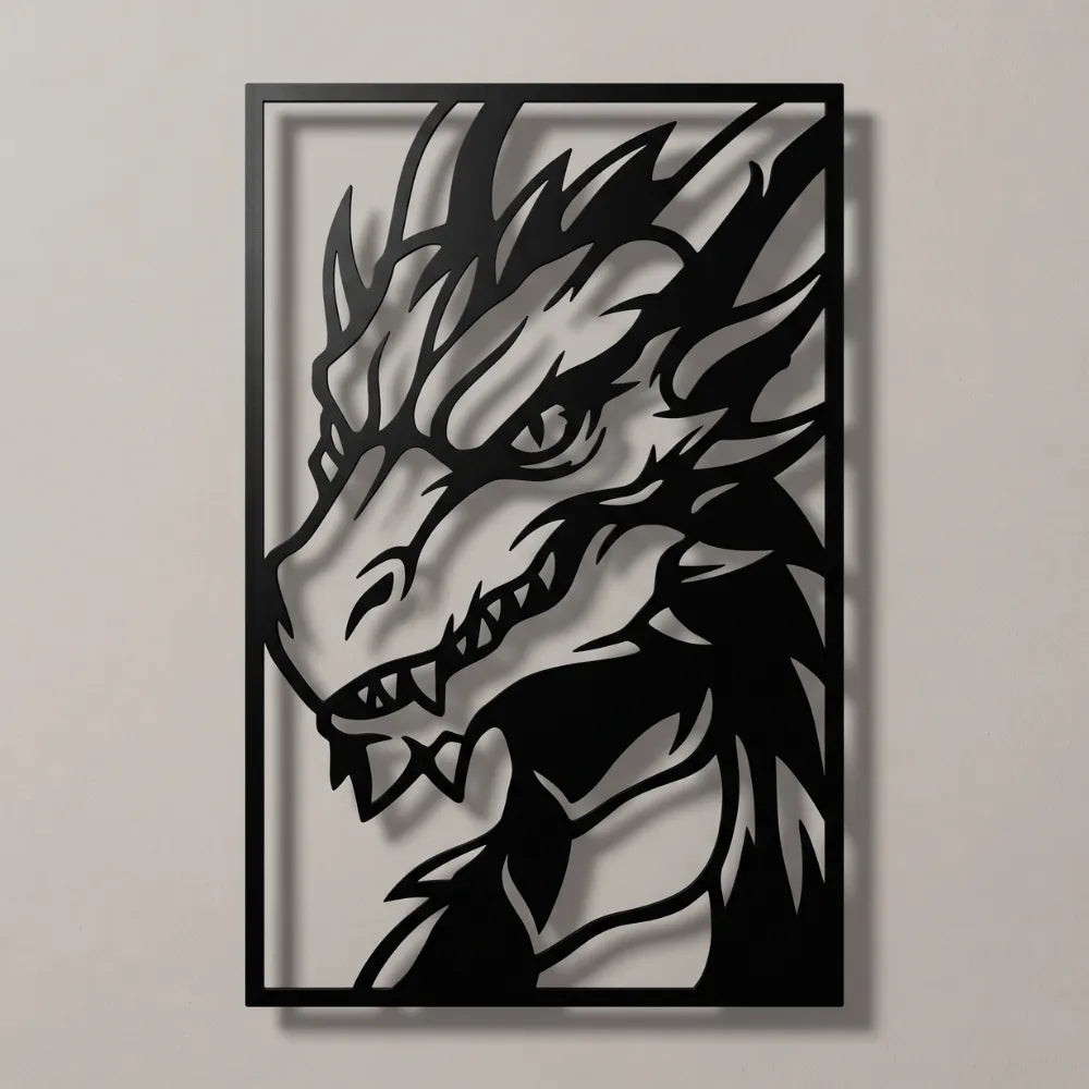 Cuadro de acero del Dragón Blanco de Ojos Azules de Yu-Gi-Oh colgado en pared