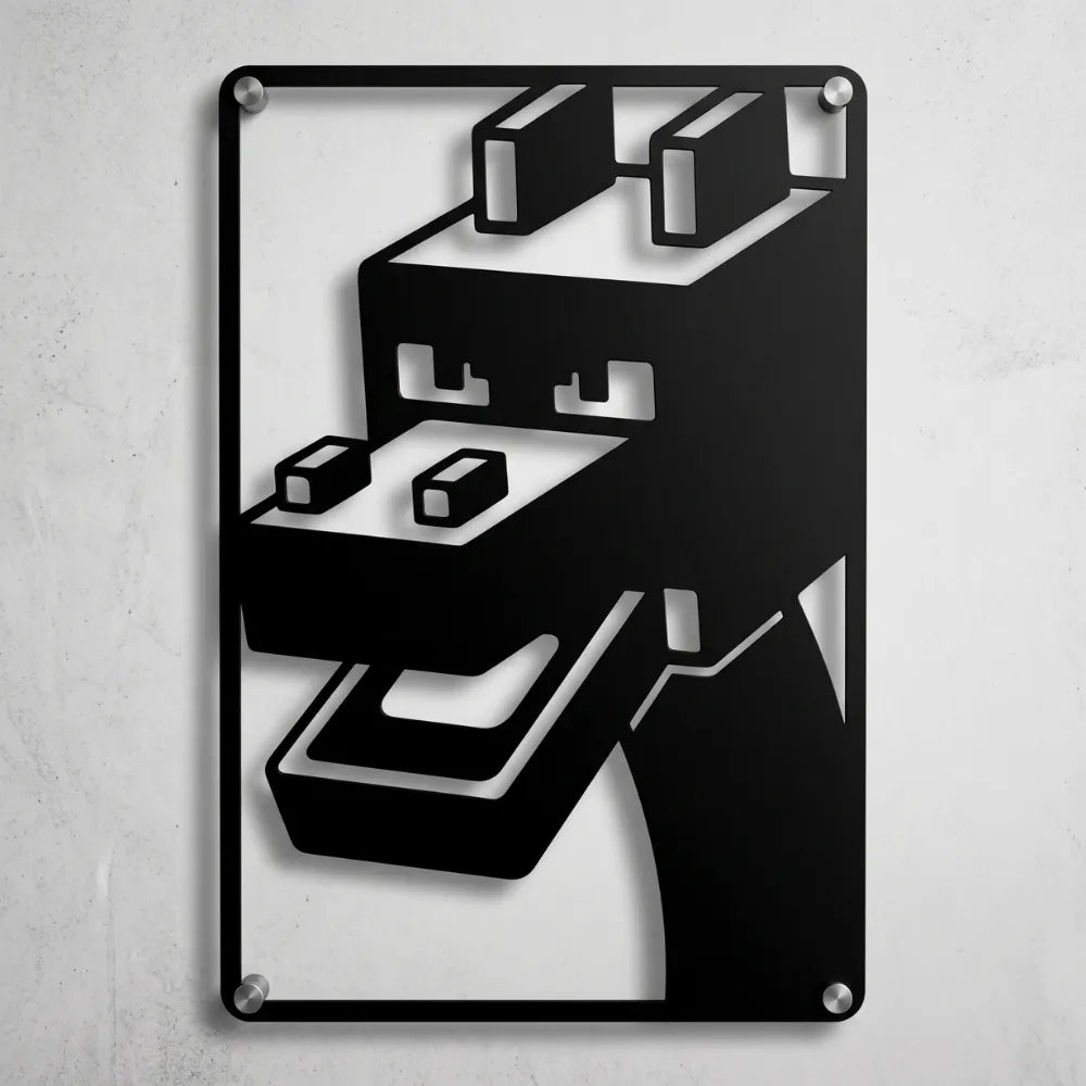 Cuadro de acero del Dragón del End de Minecraft colgado en pared