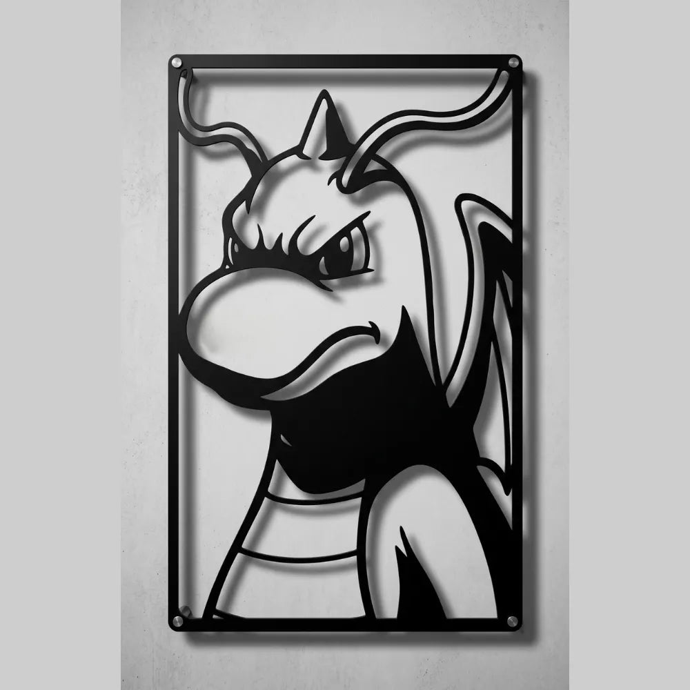 Cuadro de acero de Dragonite de Pokémon colgado en pared