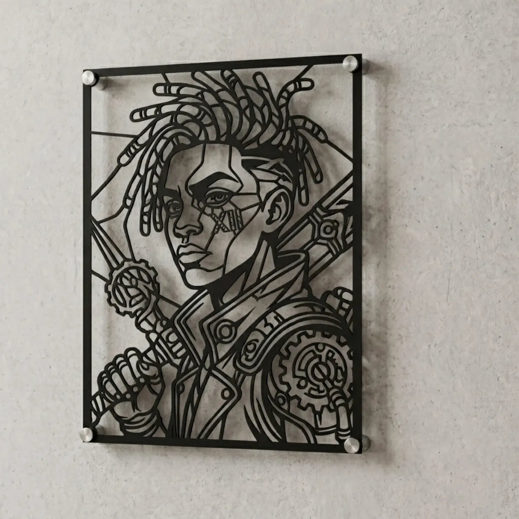 Cuadro decorativo de Ekko de League of Legends en acero cortado a láser