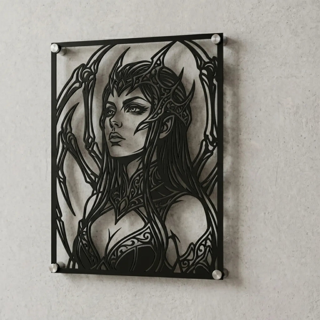 Cuadro decorativo de Elise de League of Legends en acero cortado a láser