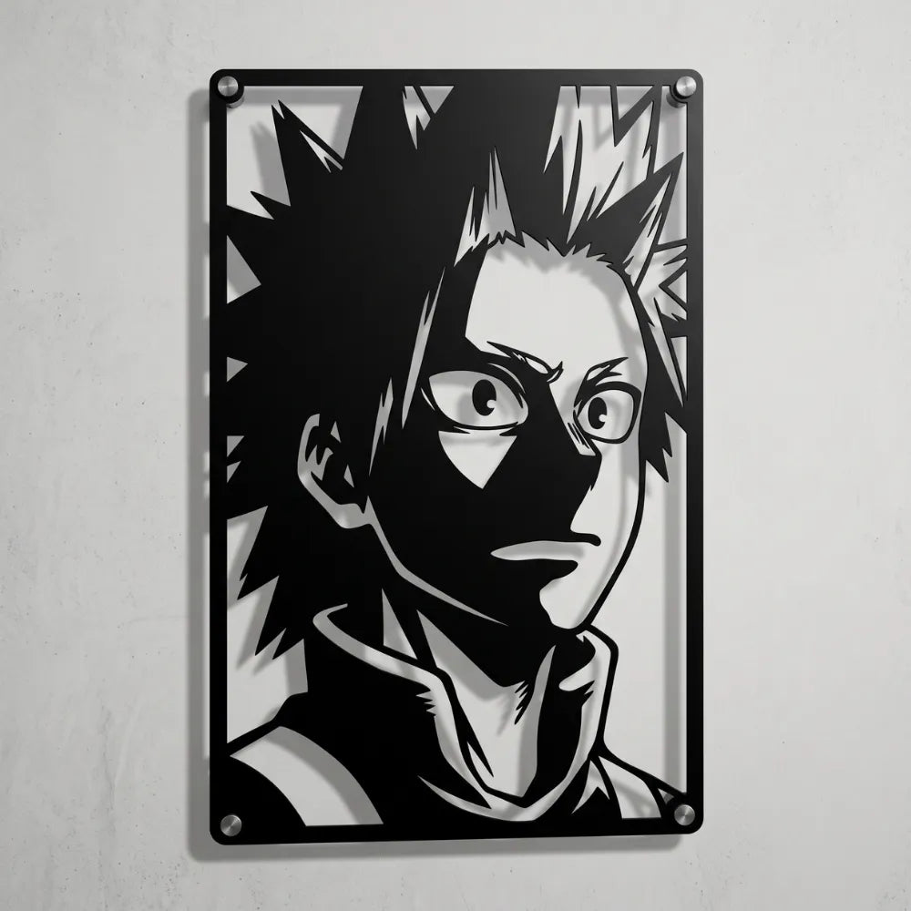 Cuadro de acero de Eijiro Kirishima de My Hero Academia colgado en pared