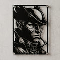 Cuadro de acero del Cazador de Bloodborne colgado en pared