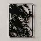 Cuadro de acero del Cazador de Bloodborne colgado en pared