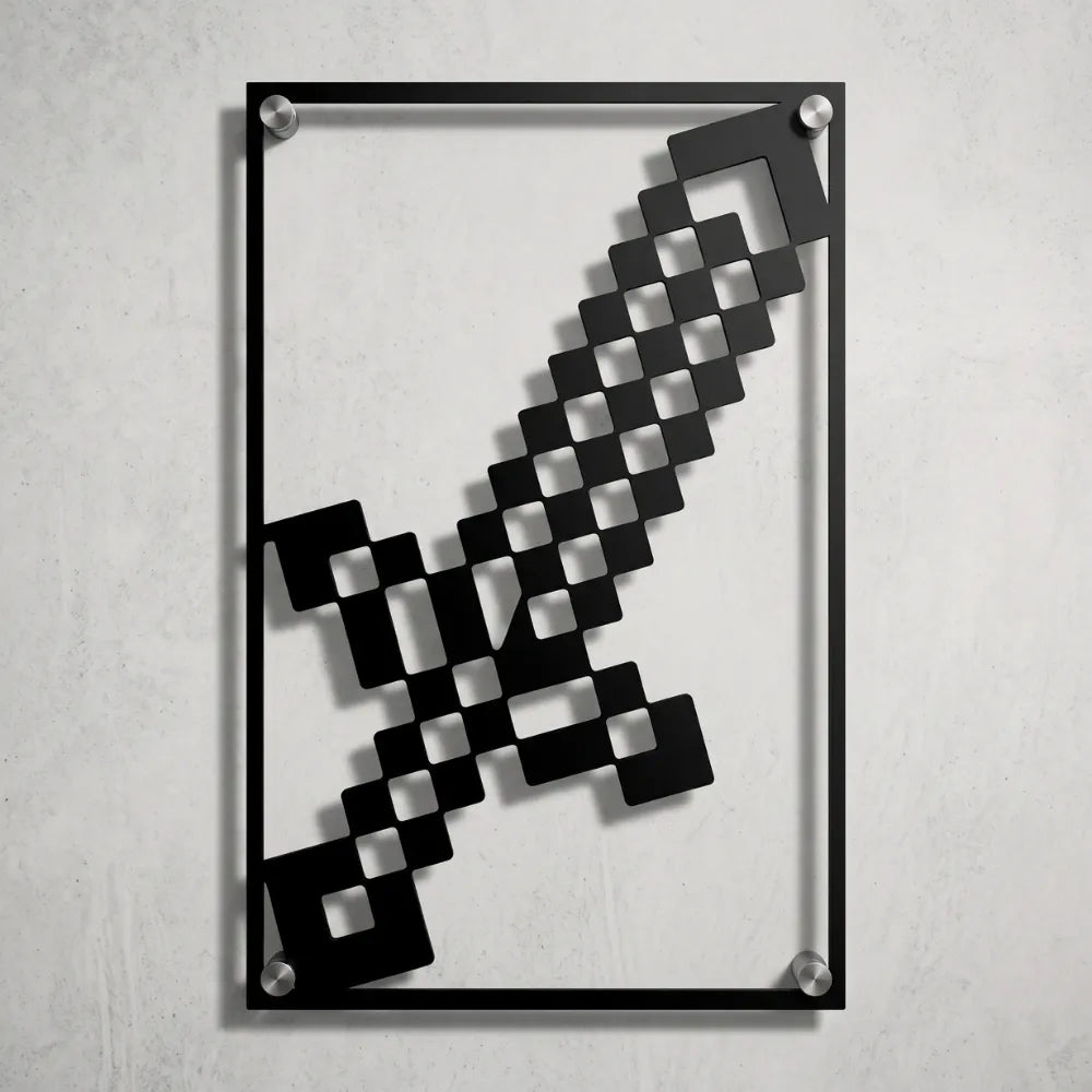 Cuadro Decorativo Videojuego Minecraft Espada de Diamante en Acero