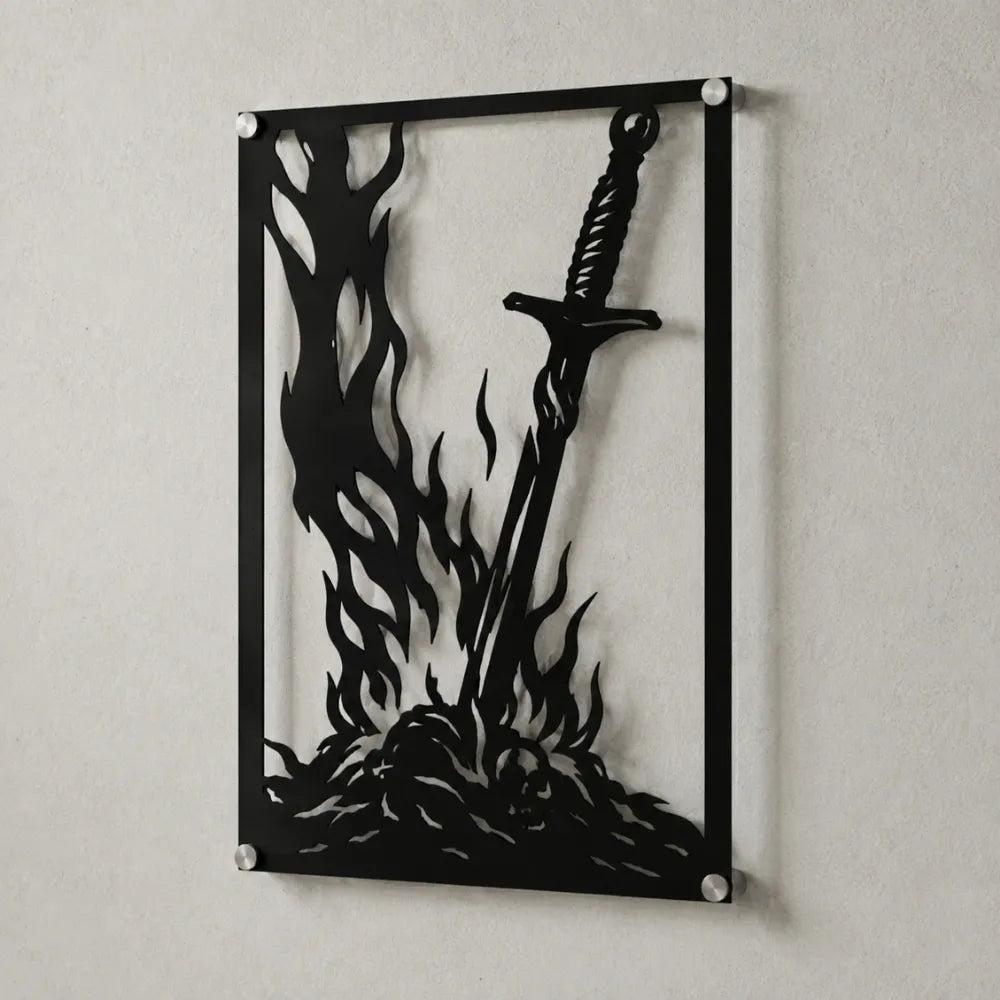 Cuadro Decorativo Videojuego Dark Souls Hoguera en Acero