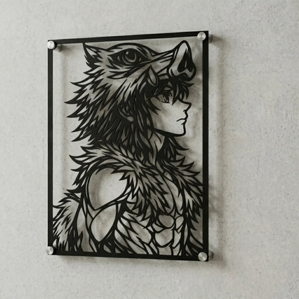 Cuadro decorativo en acero de Inosuke Hashibira de Kimetsu no Yaiba cortado a láser - Noxhound