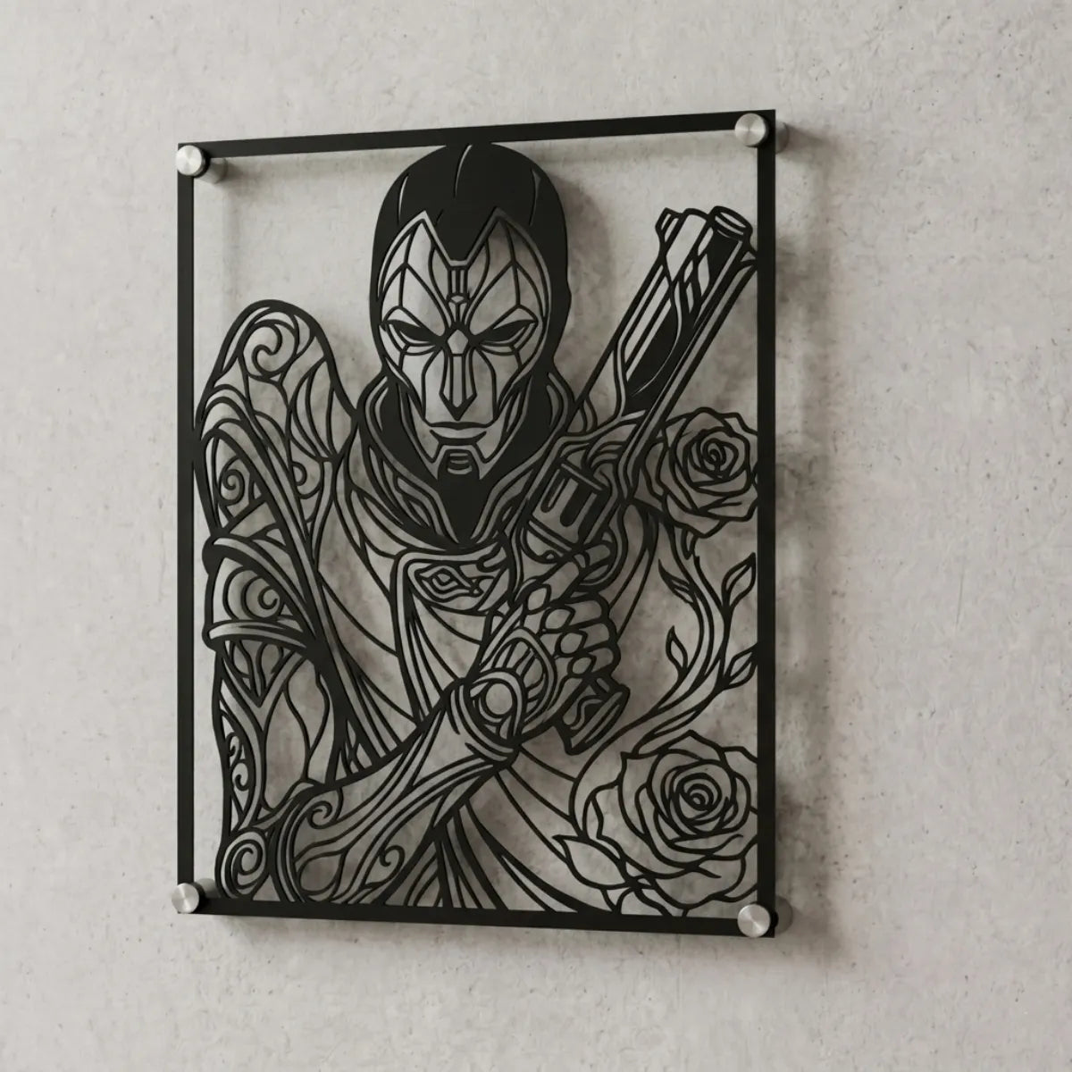 Cuadro decorativo de Jhin de League of Legends en acero cortado a láser