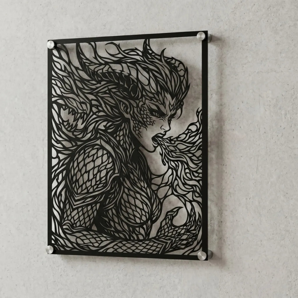 Cuadro decorativo de Shyvana de League of Legends en acero cortado a láser