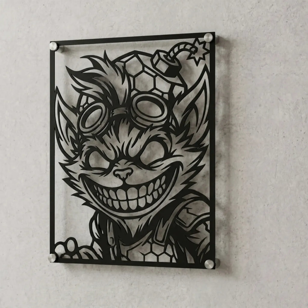 Cuadro decorativo de Ziggs de League of Legends en acero cortado a láser